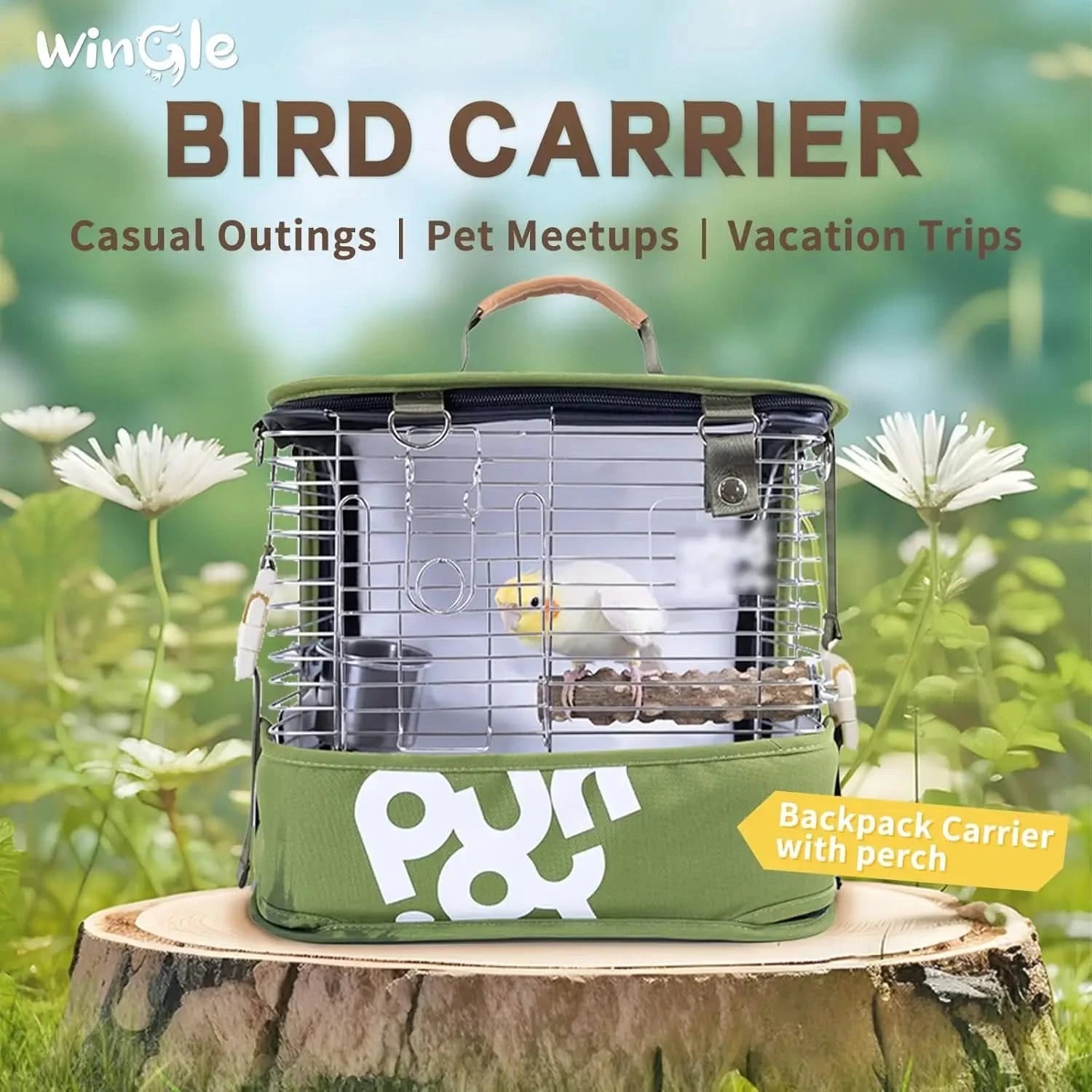 Wingle 4-in-1 Compact Bird Carrier Backpack Travel Cage for Small Parrots