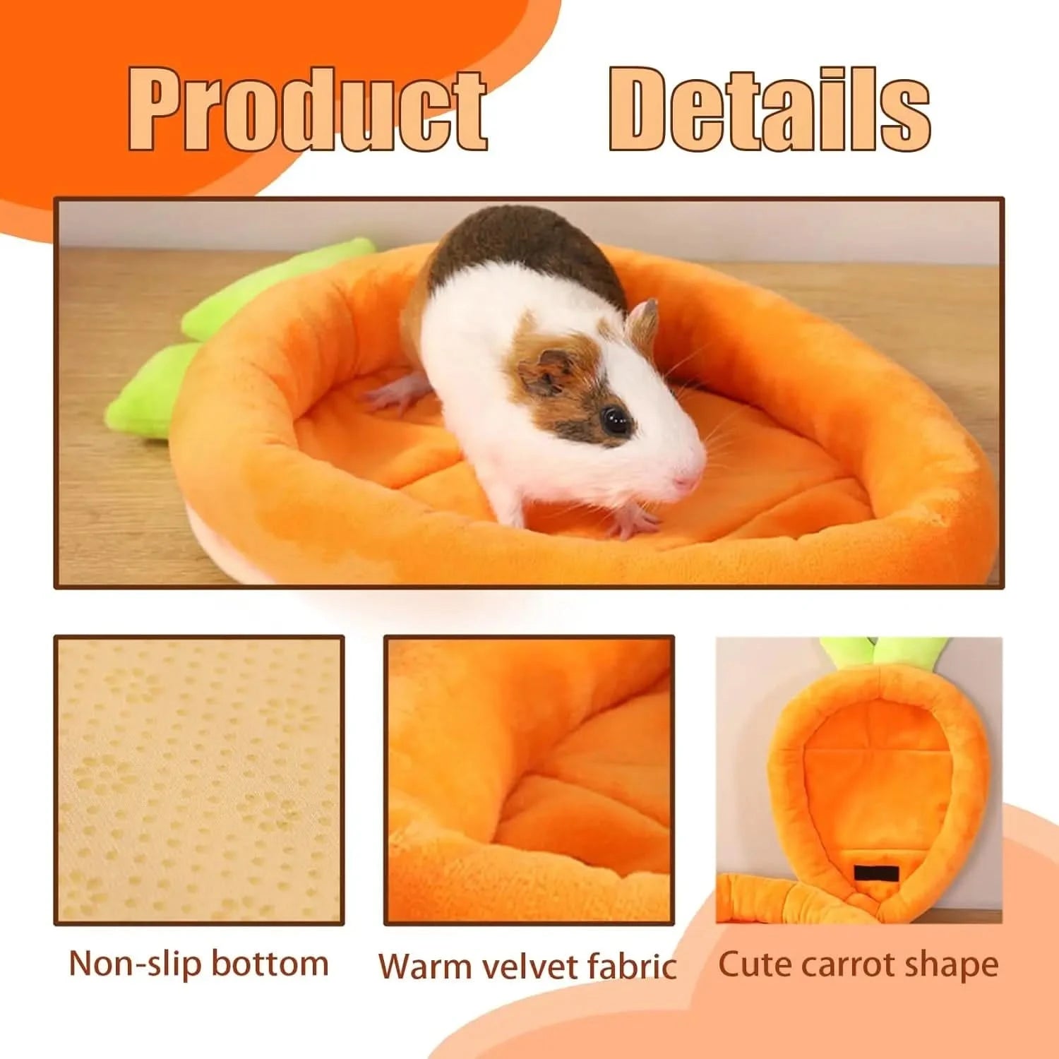 Plush Carrot Shape Small Animal Bed for Rabbits, Guinea Pigs, Chinchillas
