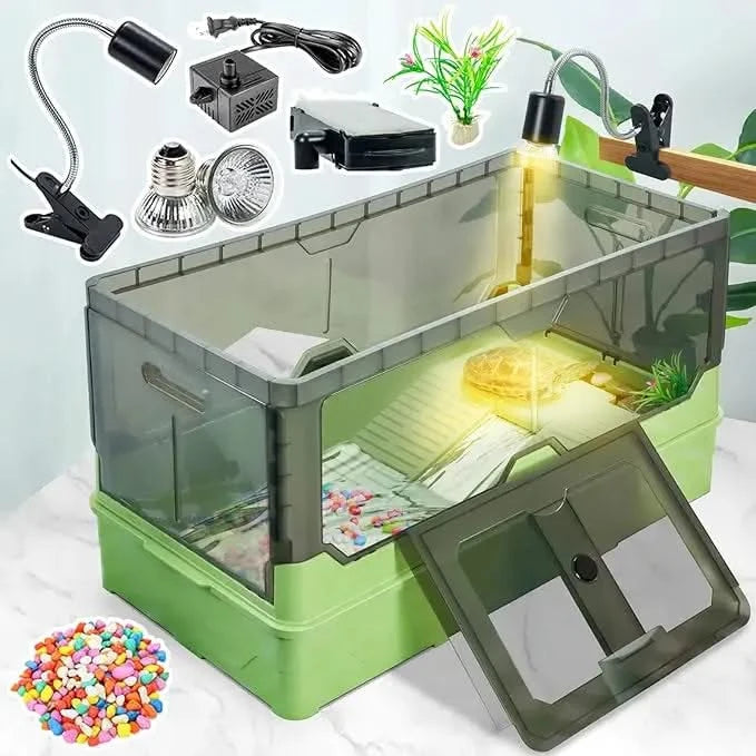 Deluxe Turtle Tank Kit: Filter, Pump, Heat Lamp, Wheels, Easy-Move Design