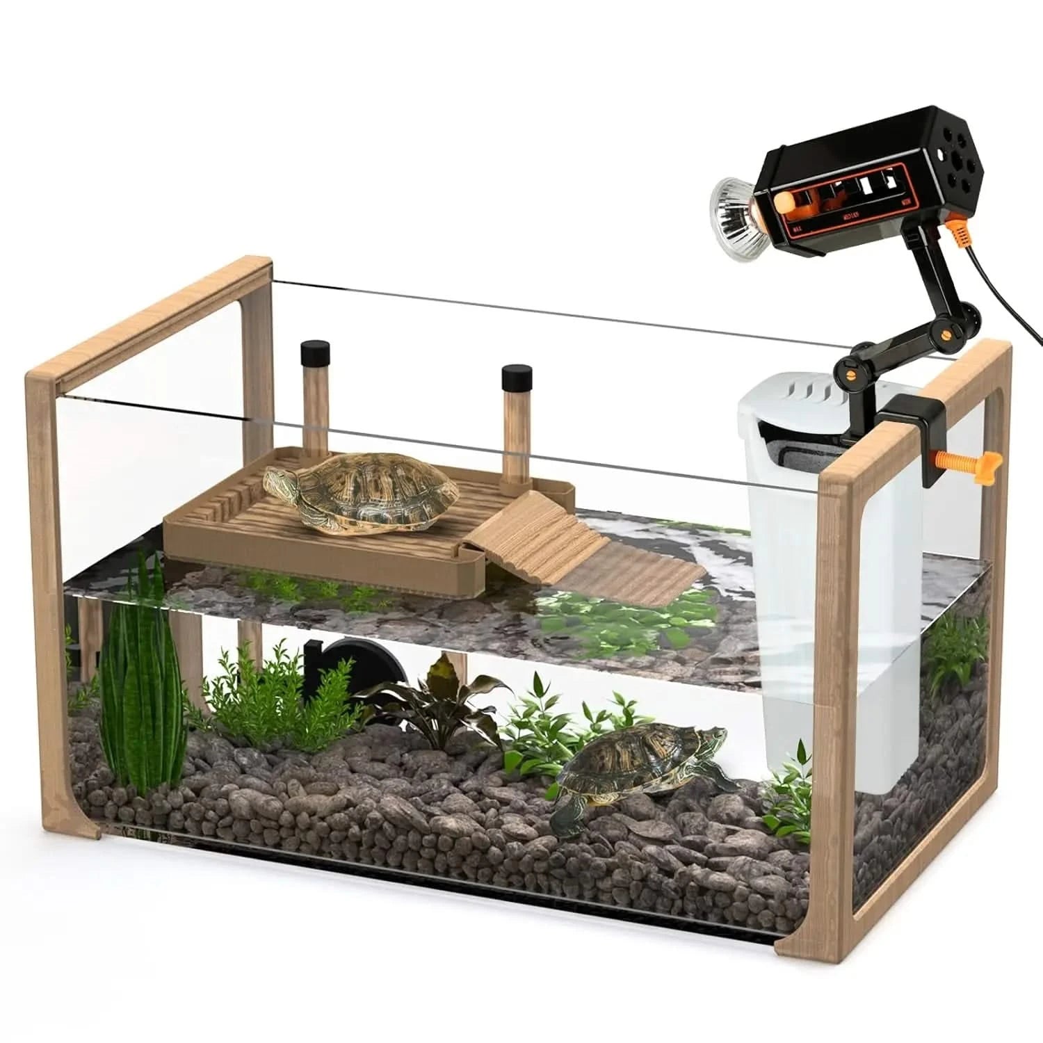 OKKÖBI All-in-One Turtle Aquarium Kit with Filter, Light & Basking Platform