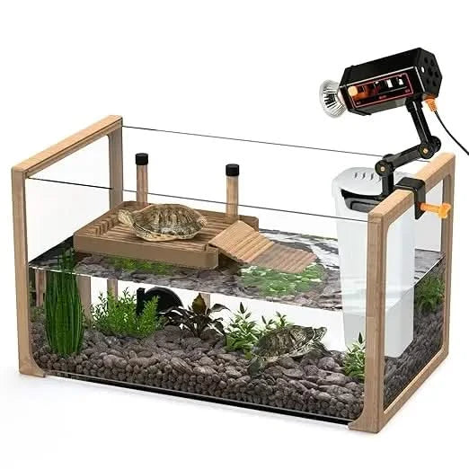 OKKÖBI All-in-One Turtle Aquarium Kit: Filter, Light, Basking Platform for Baby & Juvenile Pets