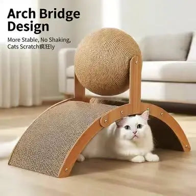 Multi-Functional Cat Scratcher: Corrugated Cardboard, Ball & Arch Design, Natural Brown