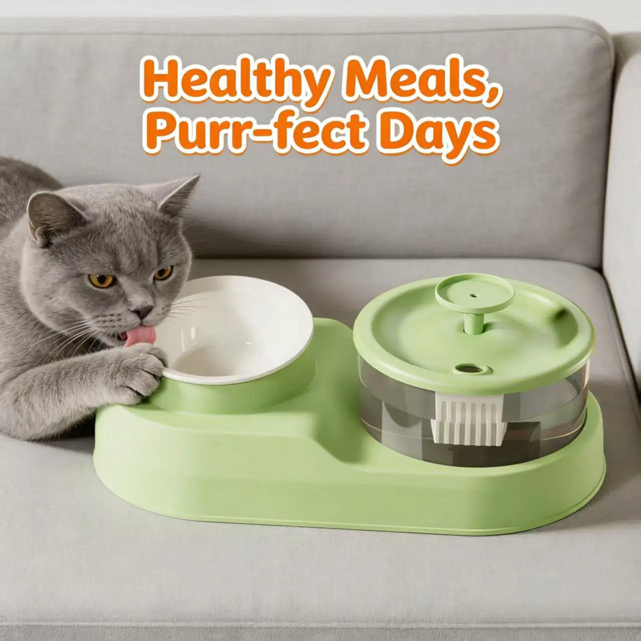 Interactive Cat Feeder & Waterer: Paw-Operated Dispensing, Dual Bowl Design