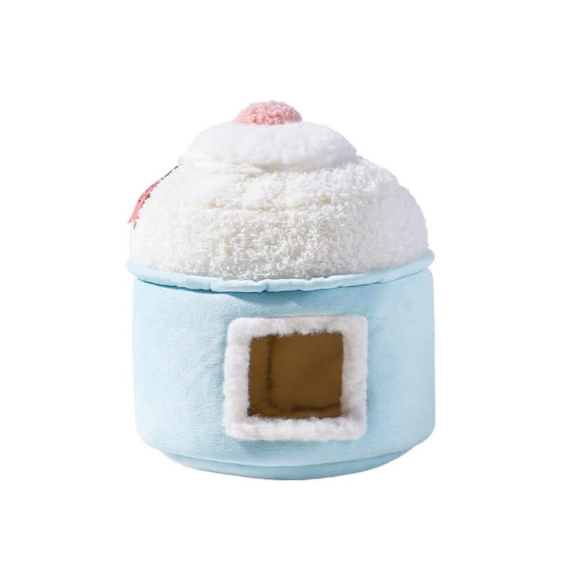 Sweet-Style Hamster House for Hamsters - Cake Shape, Light Blue, Fluffy Icing, Square Window