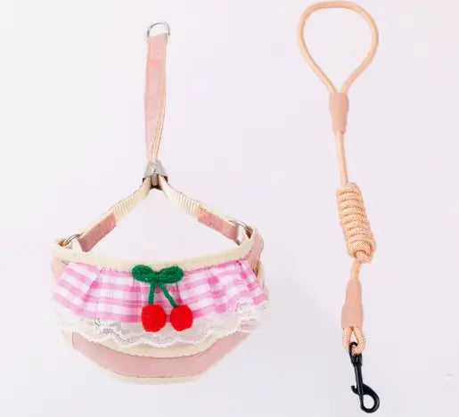 Escape-Proof Cat Harness & Leash: Cherry & Lace Accent, Plaid Design