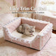 Lace Trimmed Square Cat Bed , Soft Fabric Pink for Cats