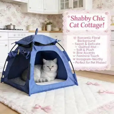 Tent-Style Cat Bed: Cozy Hideaway, Mesh Design, Foldable (Blue)