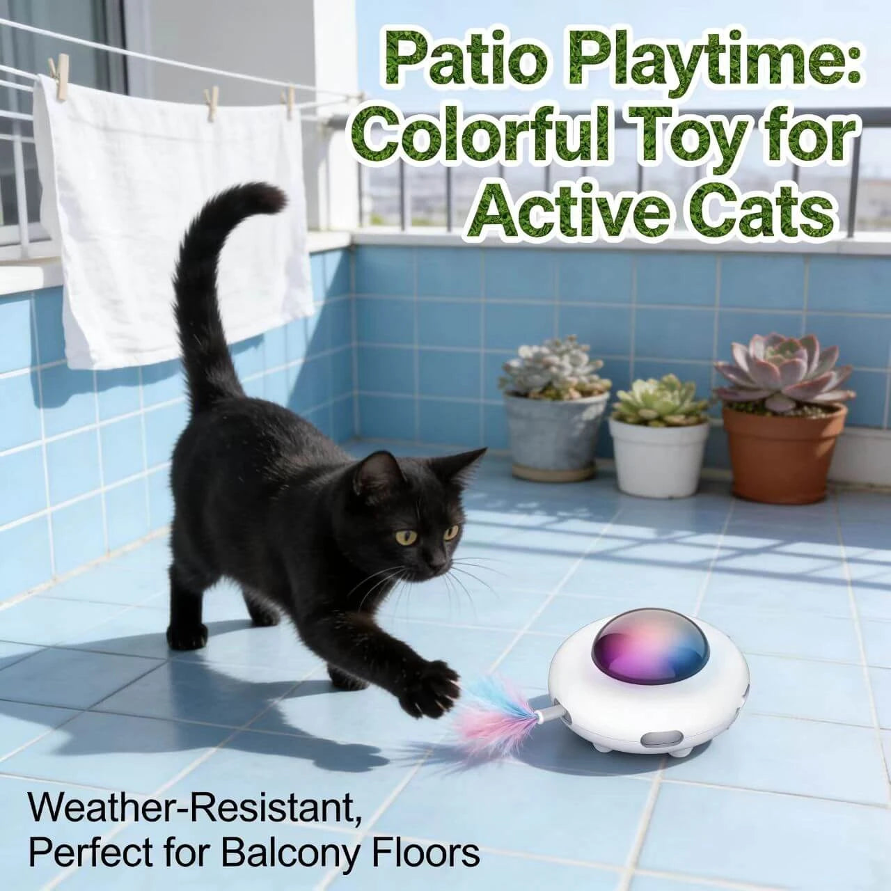 Auto-Play Cat Laser Toy - Feather Attachment, Colorful LED, UFO Shape Interactive Toy