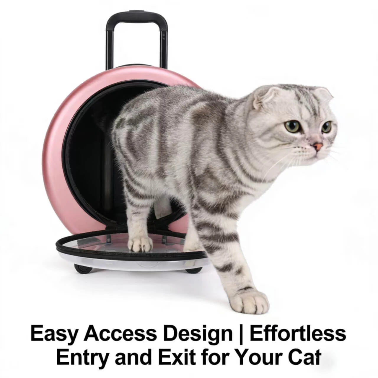 Travel Cat Trolley Case - Dome Window, Telescopic Handle, Pink