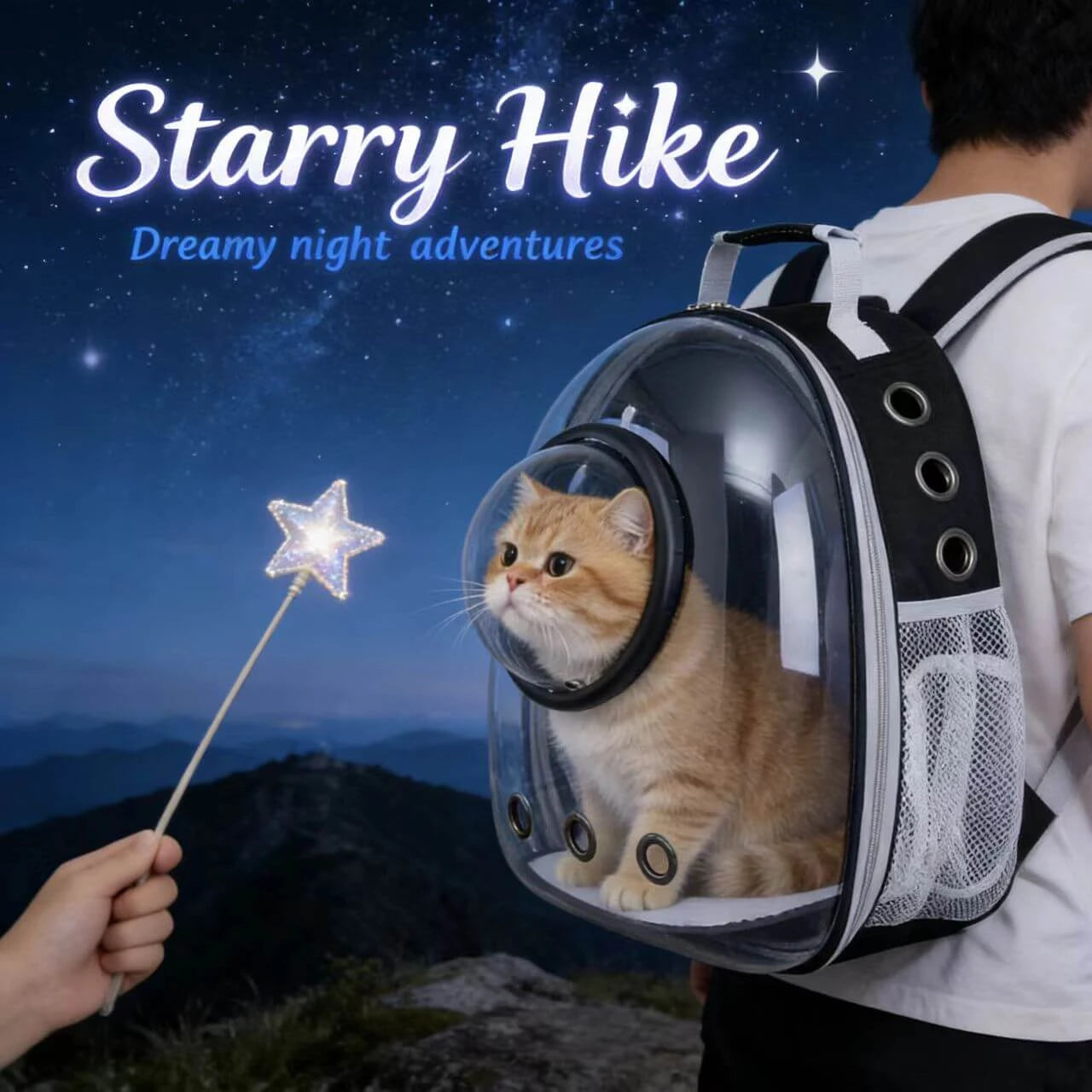 Travel Pet Backpack Carrier - Bubble Window, Mesh Pocket, Black