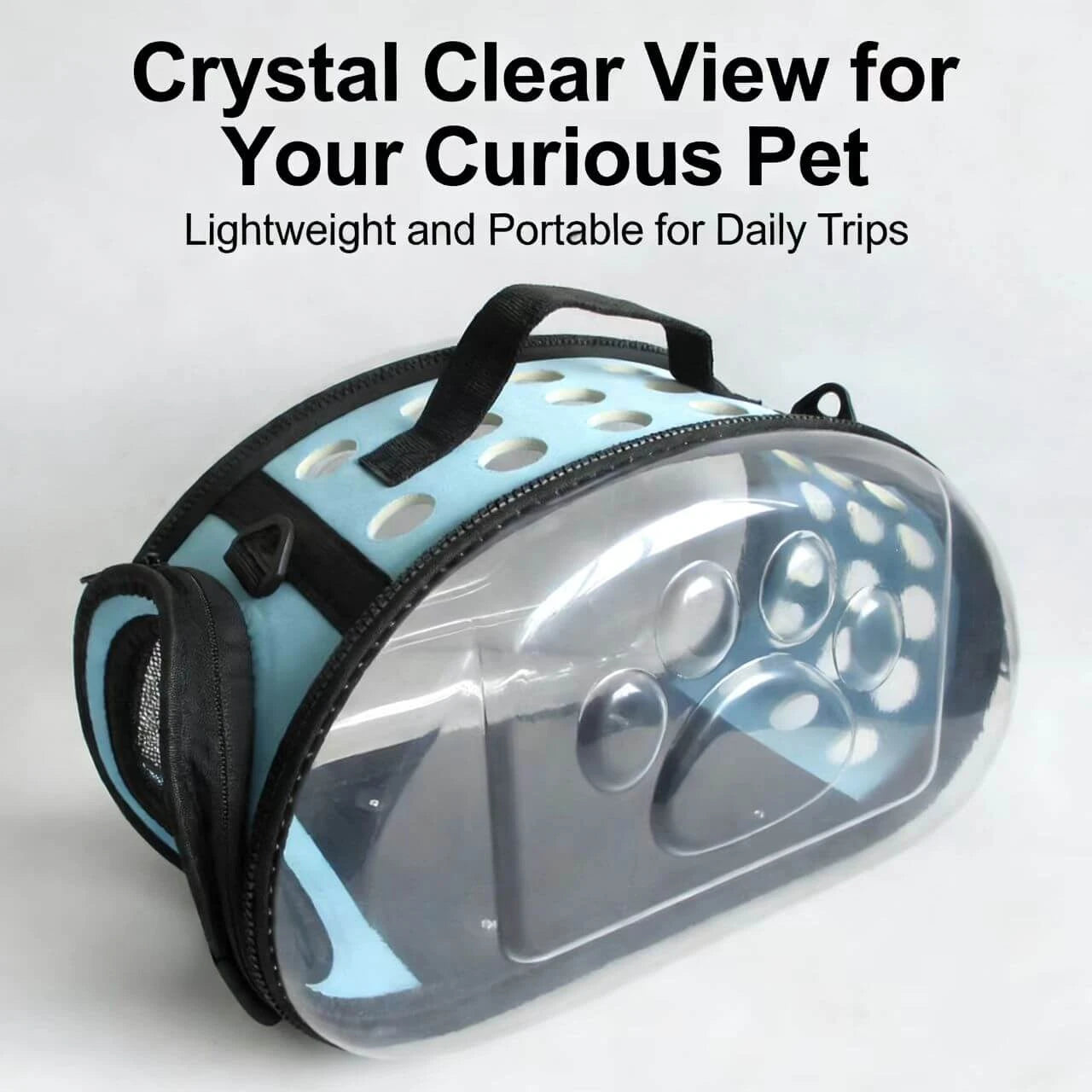 Clear-View Pet Carrier Tote - Ventilated, Paw Print Design, Light Blue