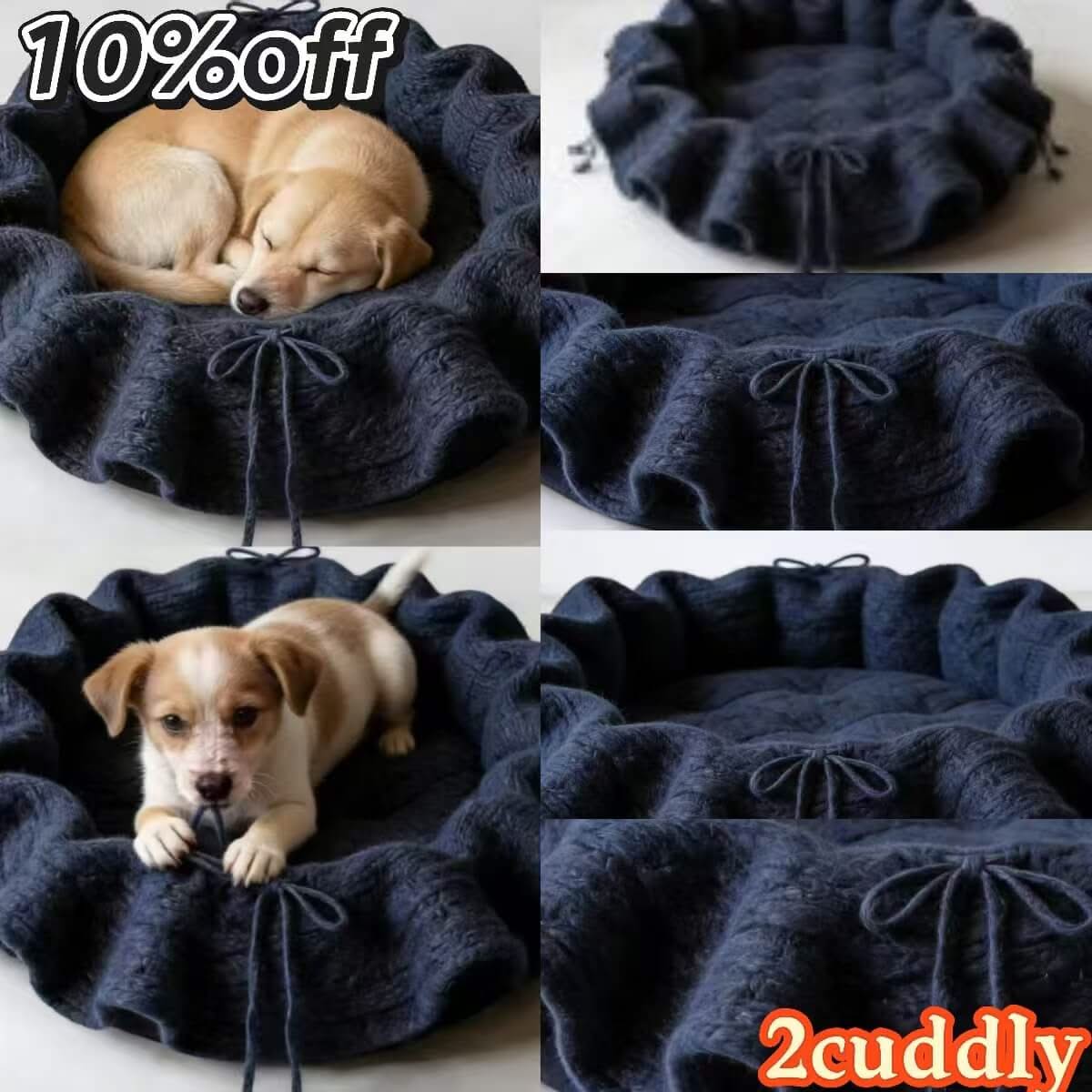 Charming Ruffled Pet Bed for Dogs, Round Shape, Navy, Breathable, Garden Vibe