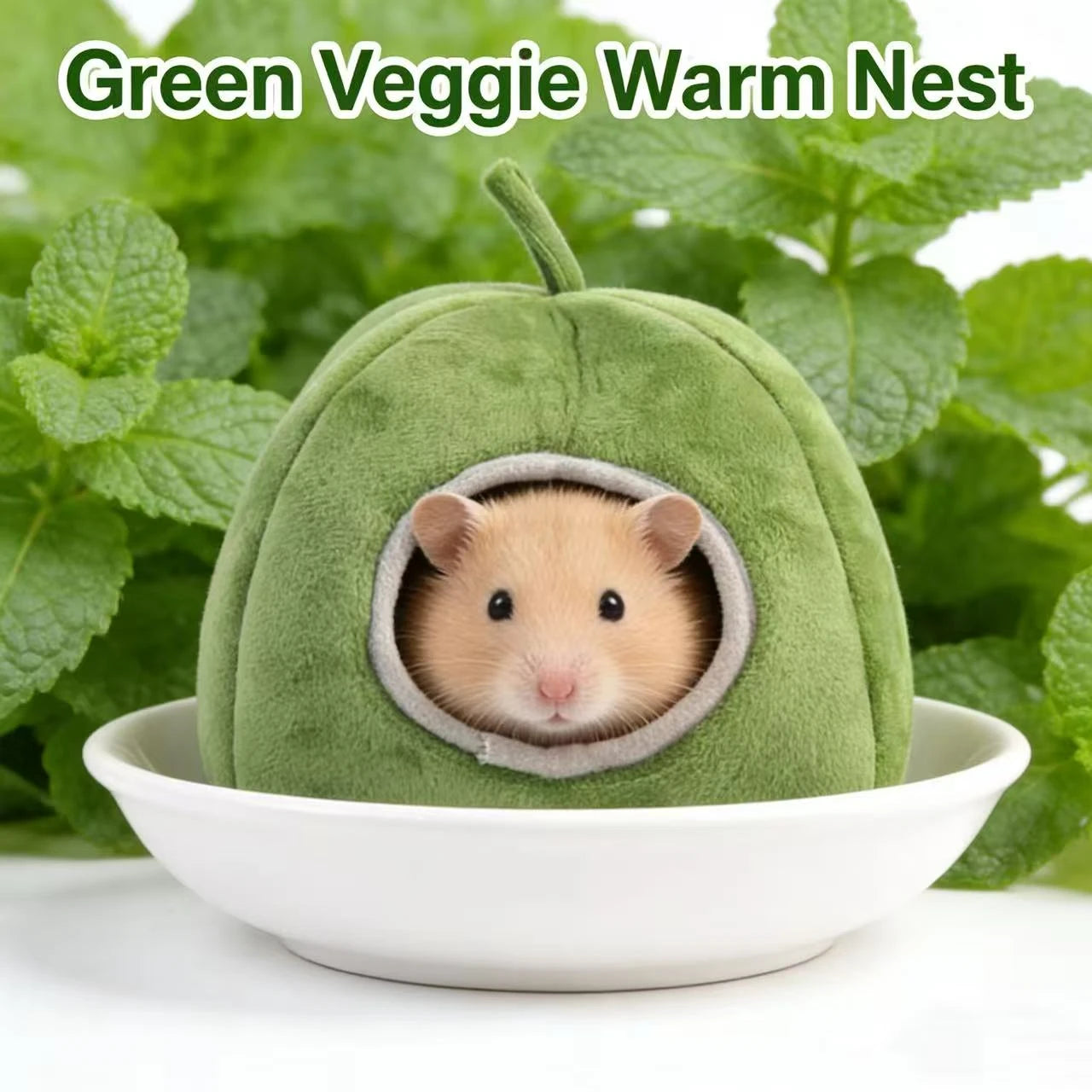 Comfort Hide Rest Hamster Nest for Hamsters - Pumpkin-Shaped Plush Hang Loop Gray/Green 2 Colors