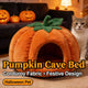 Cozy Pet Cave Bed for Cats - Orange Pumpkin Shape, Corduroy Fabric, Green Stem Decor