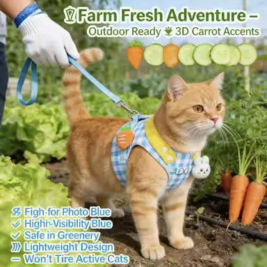 Escape-Proof Cat Harness & Leash: Bunny & Carrot Accent, Plaid Design