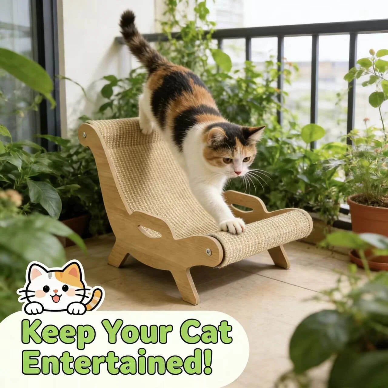 Rest & Scratching Cat Chair & Scratcher for Cats - Wood Frame, Sisal, Beige