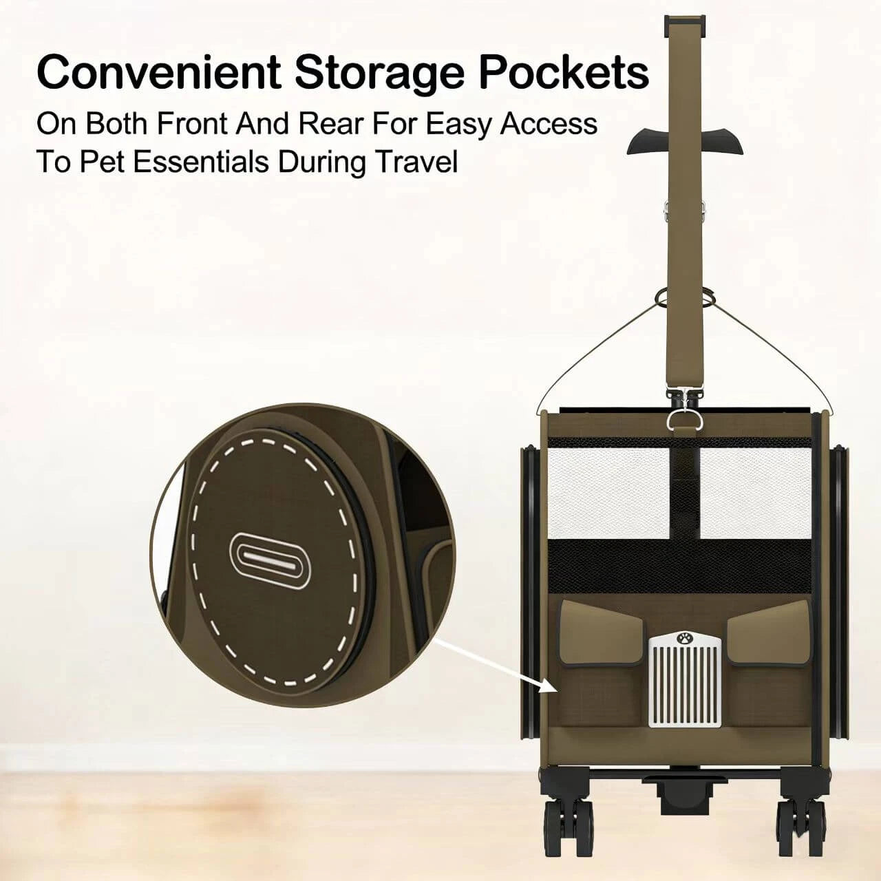 Travel Cat & Dog Rolling Carrier - Multi-Vent, Portable, Brown