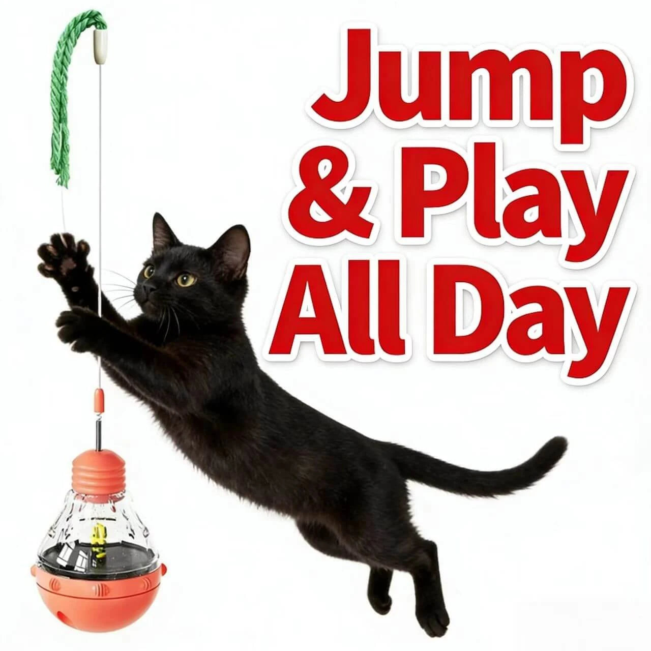 Interactive Cat Treat Toy - Tumbler Base, Hanging Rope, Bulb Design