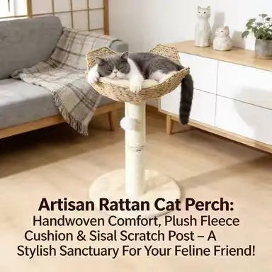 Woven Cat Scratcher Tree: Sisal Post, Rest Basket, Stable Base (Natural Beige)
