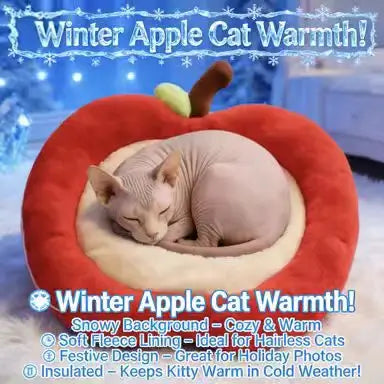 Apple-Shaped Cat Bed: Cozy Rest, Plush Surface, Lucky Theme (Red-Beige)