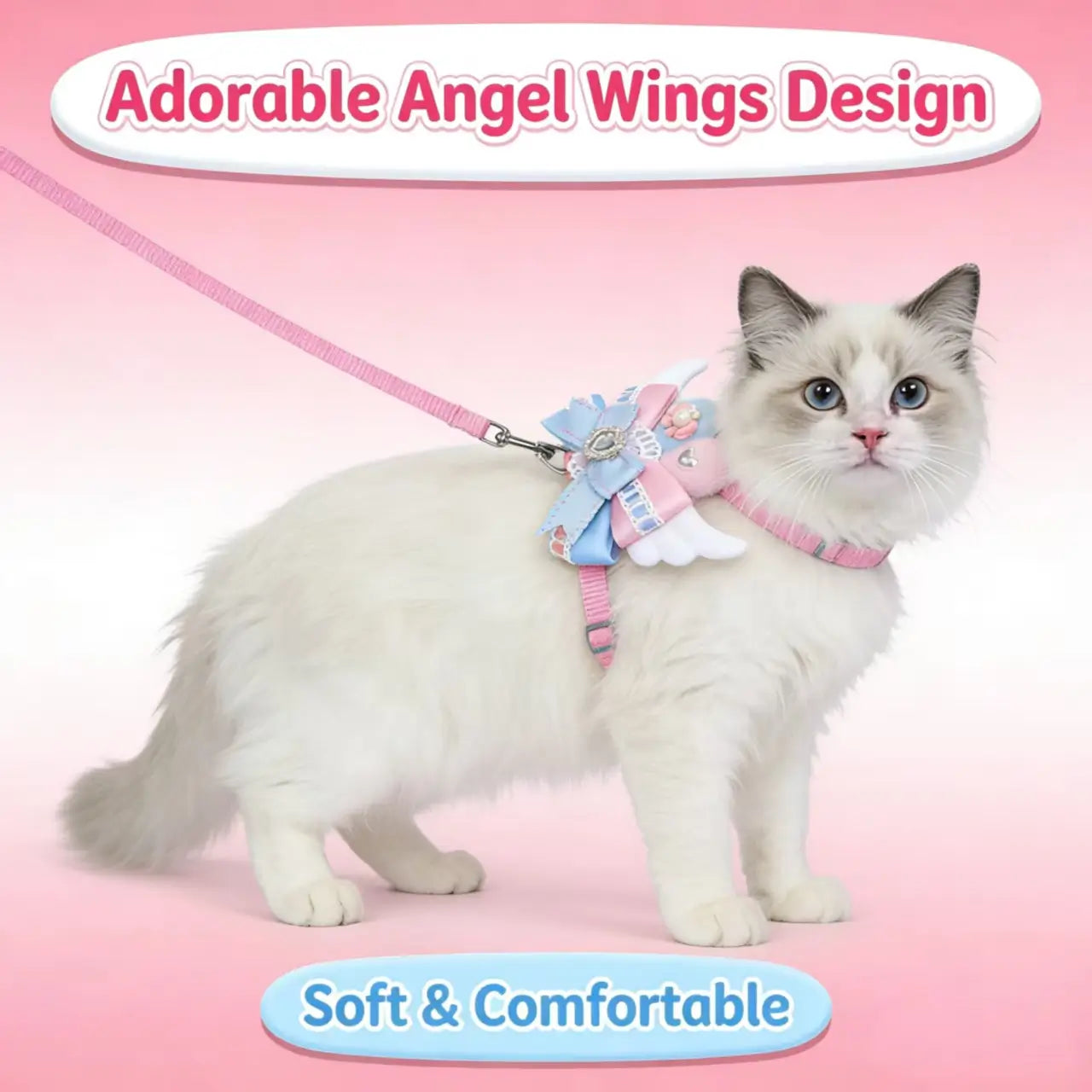 Escape-Proof Cat Harness & Leash: Angel Wing & Bow Accent, Princess Style