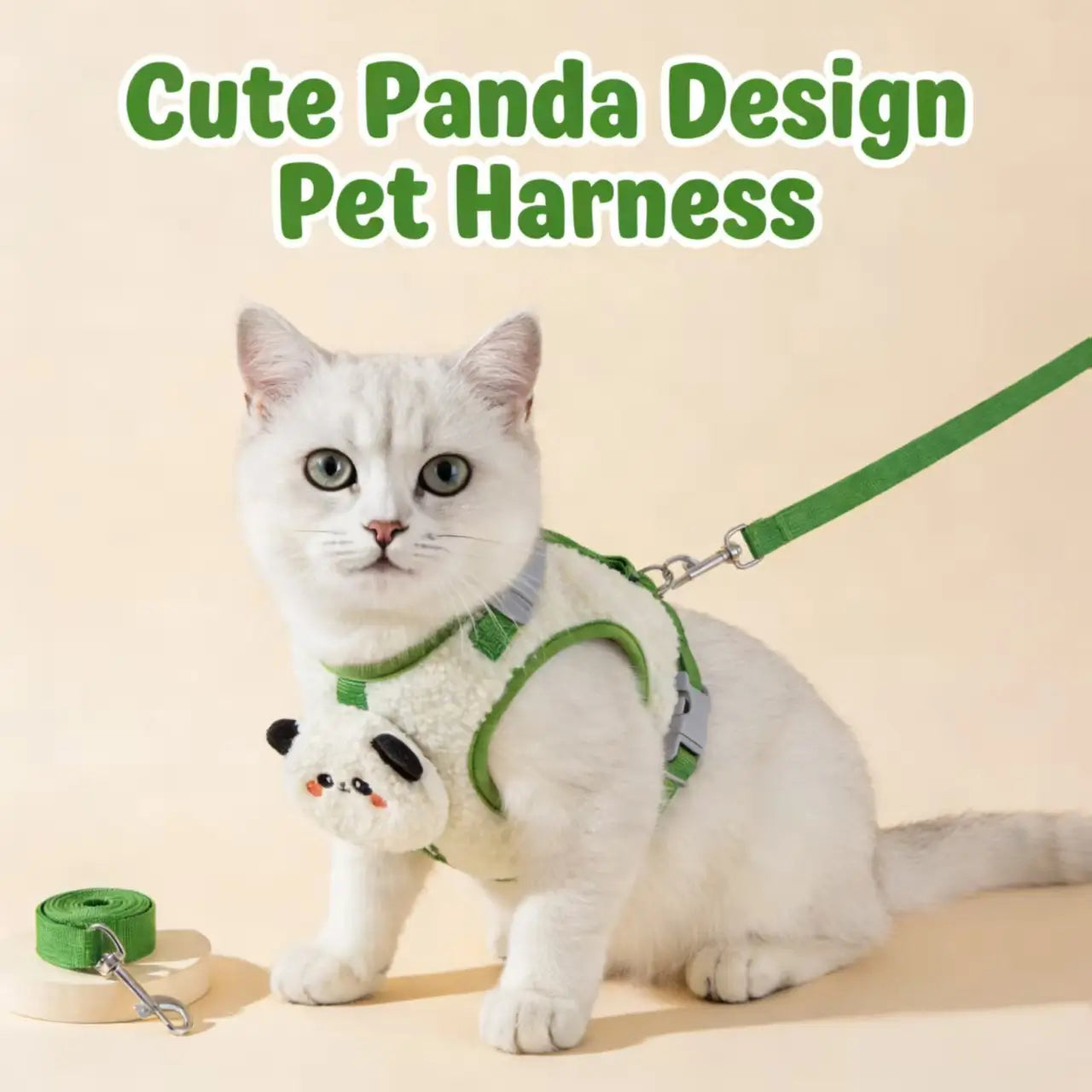 Escape-Proof Cat Harness & Leash: Fuzzy Panda Accent, Warm Sherpa