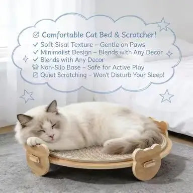 Round Cat Scratcher: Claw Grinding, Paw-Shaped Legs, Wooden Frame (Beige)