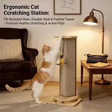 Wooden Cat Scratcher: Interactive Toys, Durable Surface, Minimalist Design