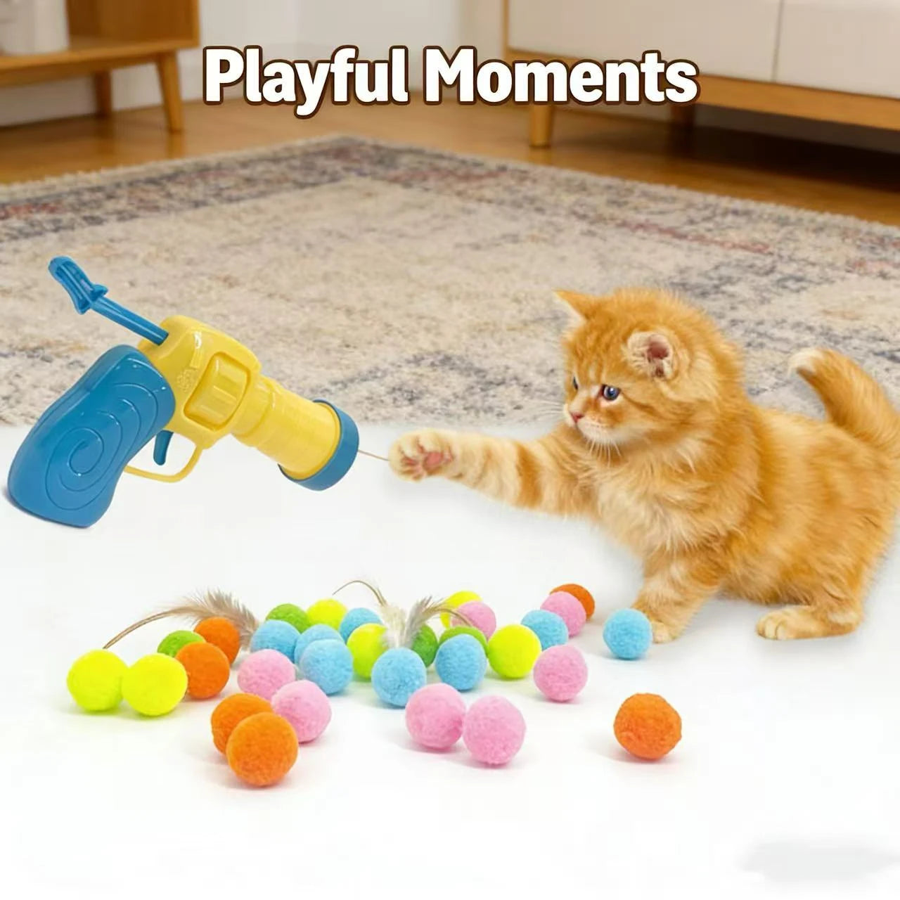 Interactive Launch Play Cat Toy for Cats - Multi-Color Felt Balls Gun-Shape