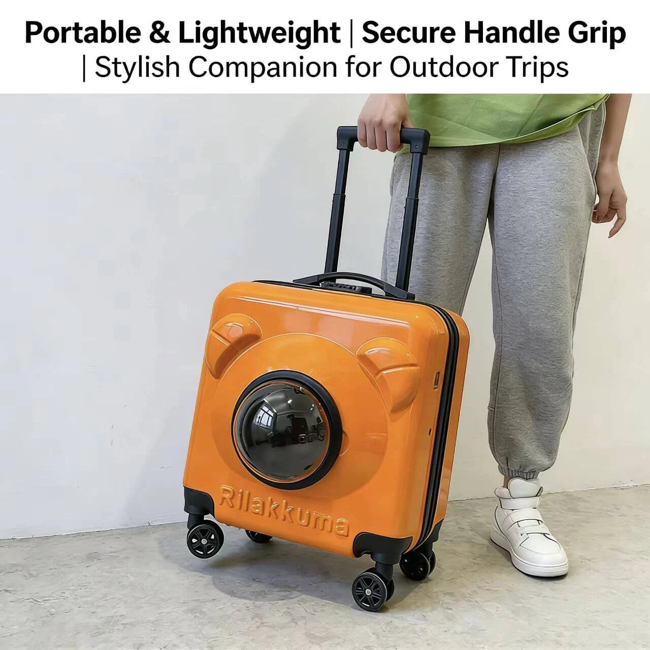 Travel Cat Trolley Case - 360° Wheels, Telescopic Handle, Orange