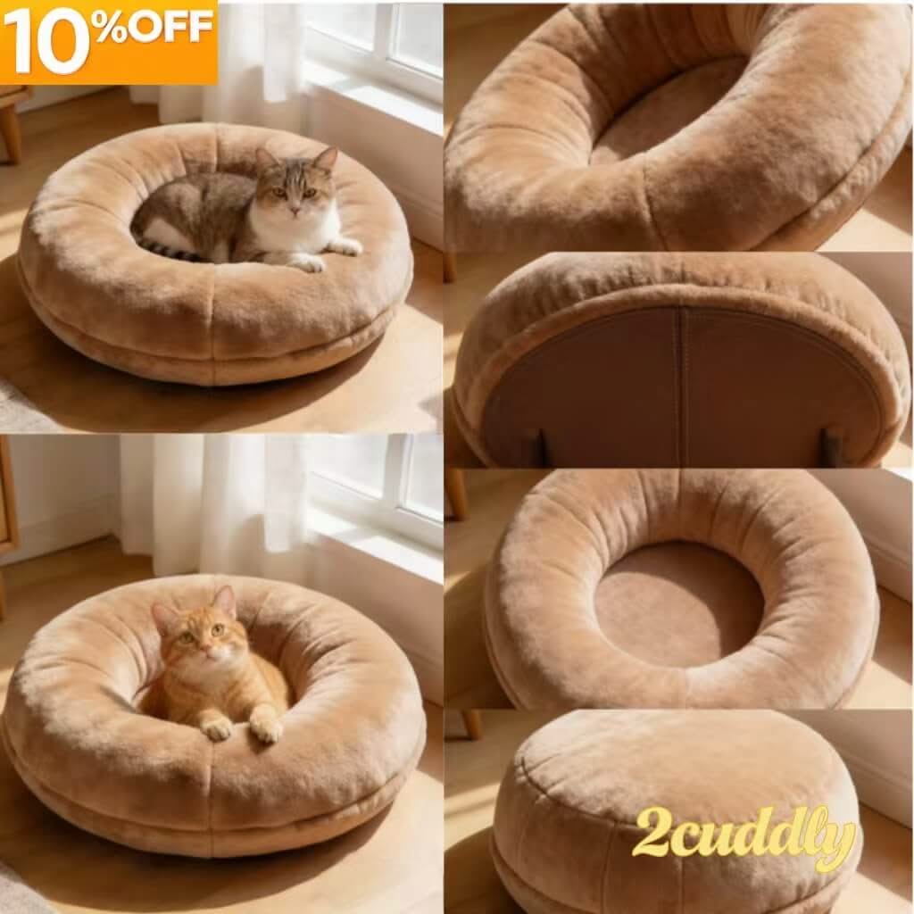 Plush Round Pet Bed for Cats - Soft, Beige, Cozy Cushion, All-Season