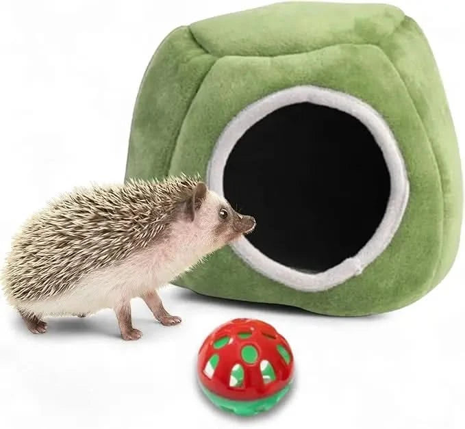 Cozy Green Small Animal Hideout Bed with Interactive Bell Toy