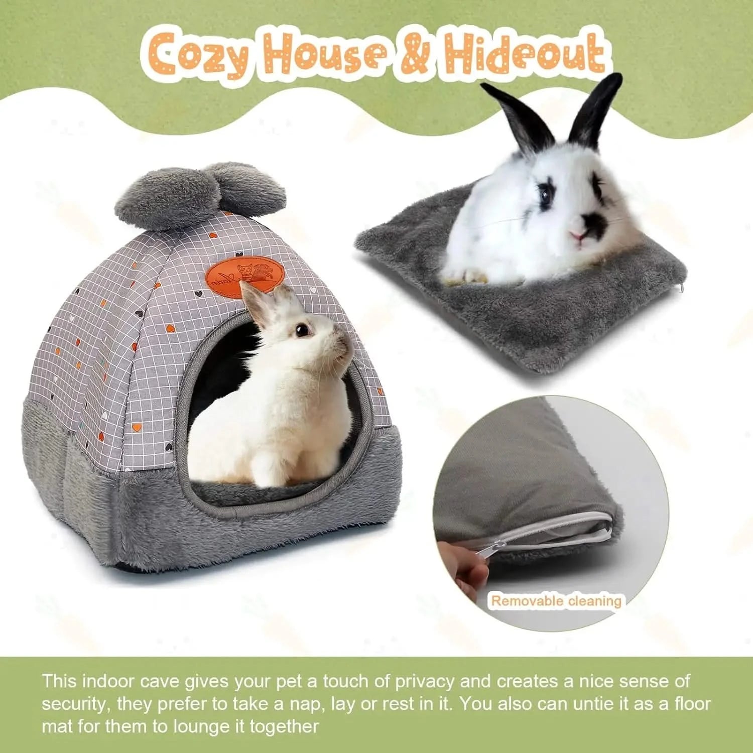 YUEPET Warm Guinea Pig Bunny Bed Cave Hideout - Cozy Small Pet House