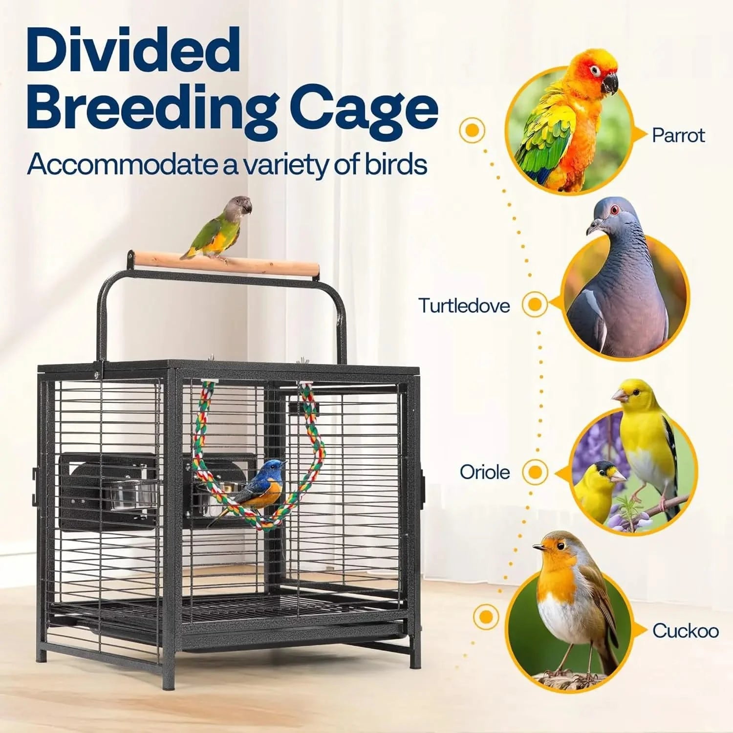 VIVOHOME 19-inch Wrought Iron Portable Bird Travel Carrier Cage for Parrots