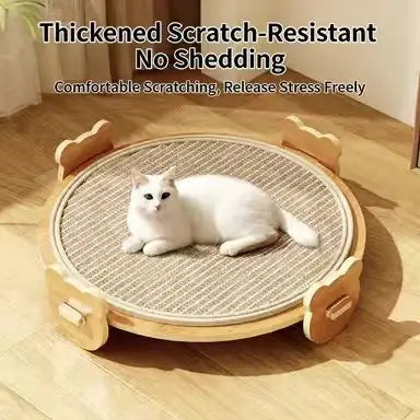 Round Cat Scratcher: Claw Grinding, Paw-Shaped Legs, Wooden Frame (Beige)