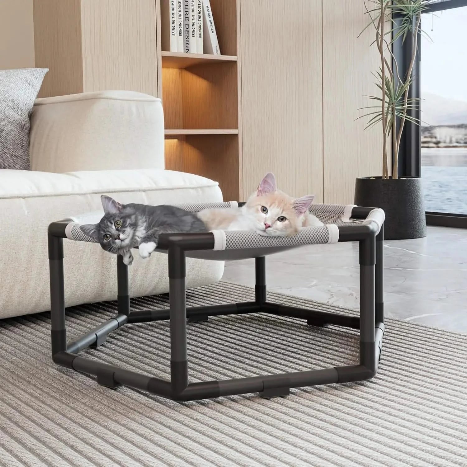 Tresbro Elevated Hexagon Cat Hammock - Breathable Indoor Outdoor Pet Swing Bed