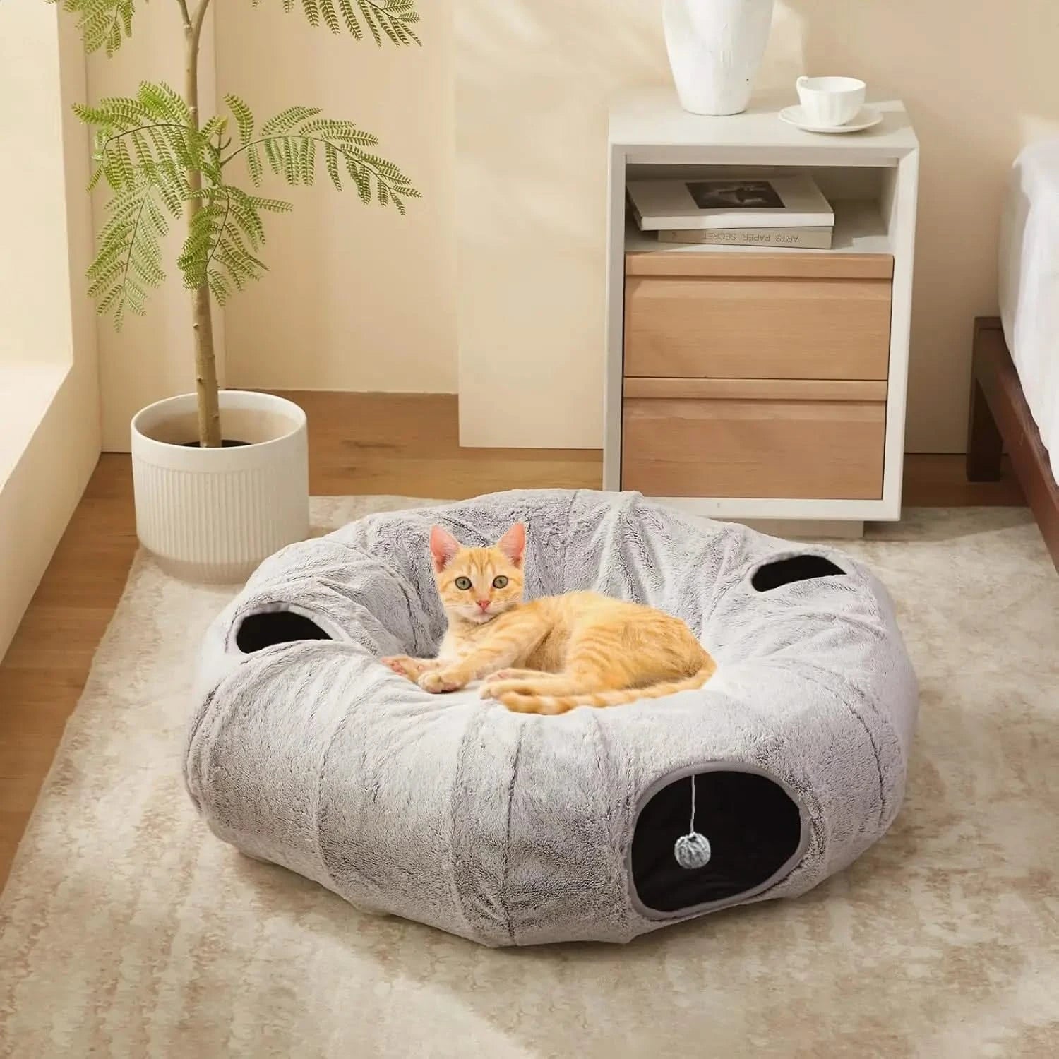 Plush Washable Cat Donut Tunnel Bed for Cozy Indoor Play