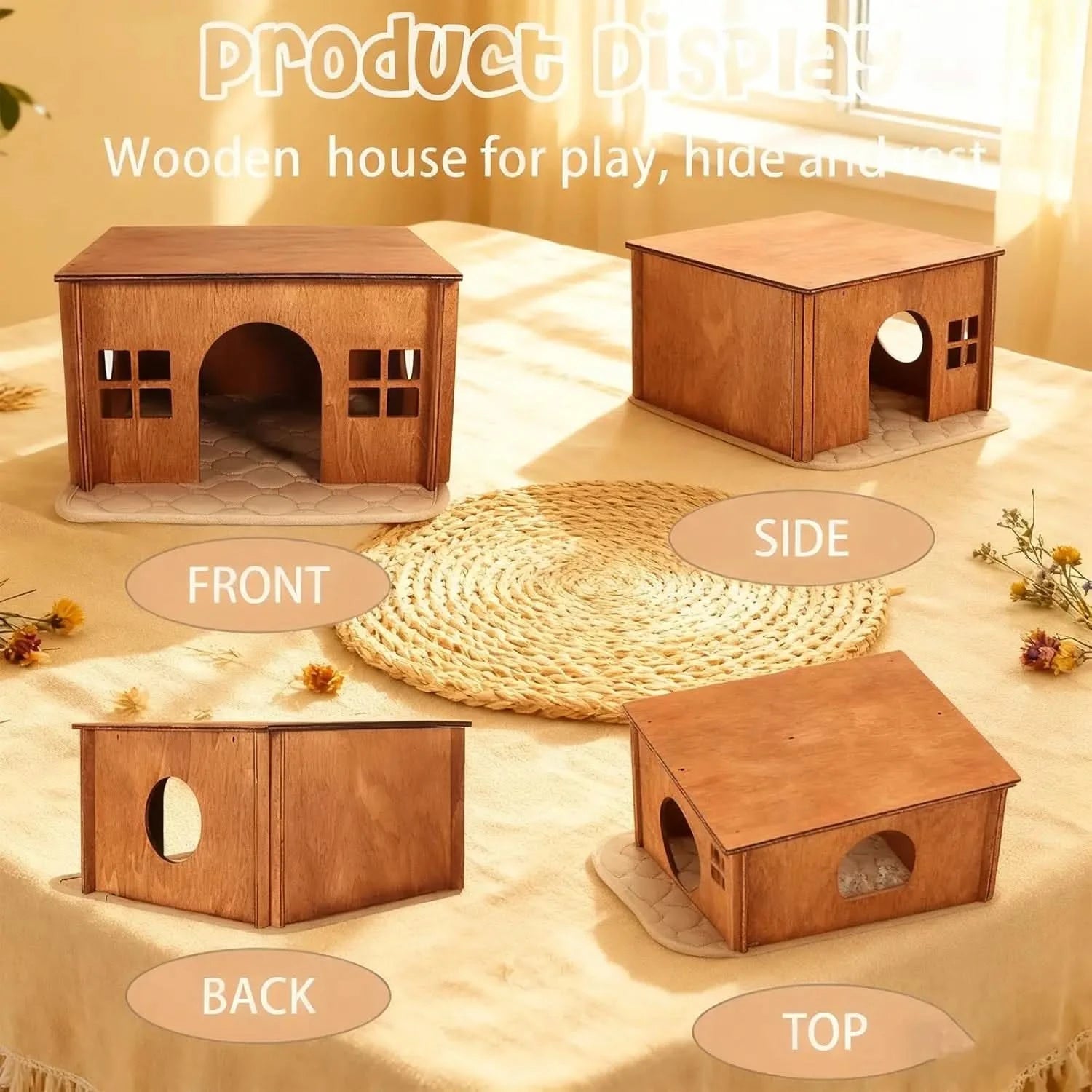 WHEARTED Sturdy Wooden Guinea Pig Hideout House for Small Animals & Rabbits