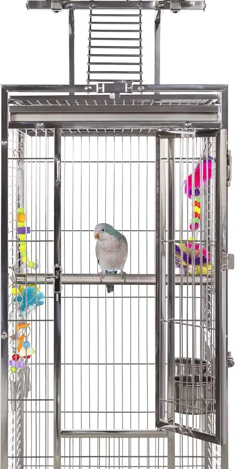 Prevue Stainless Steel Playtop Bird Cage: Durable, Secure, Easy Clean for Parrots