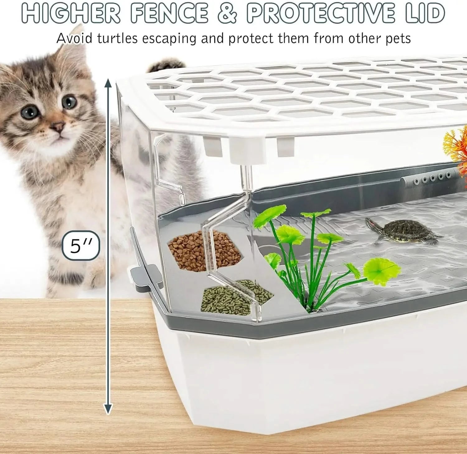 Hamiledyi Acrylic Turtle Tank Kit, Water Pump, Anti-Escape Lid, Multi-Zone Habitat