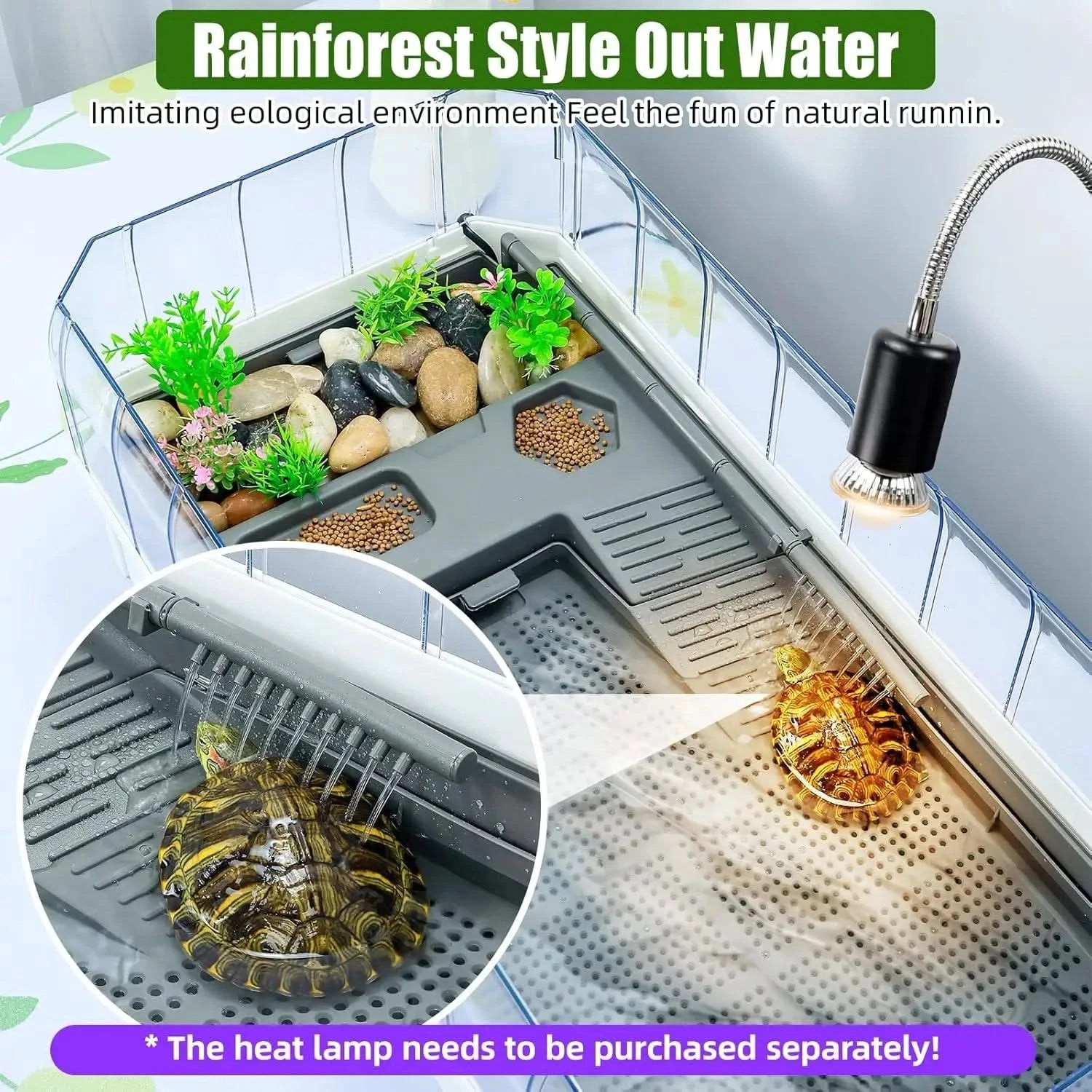 BINANO Spacious Turtle Tank Kit: Rain Shower Filter, Easy Drain