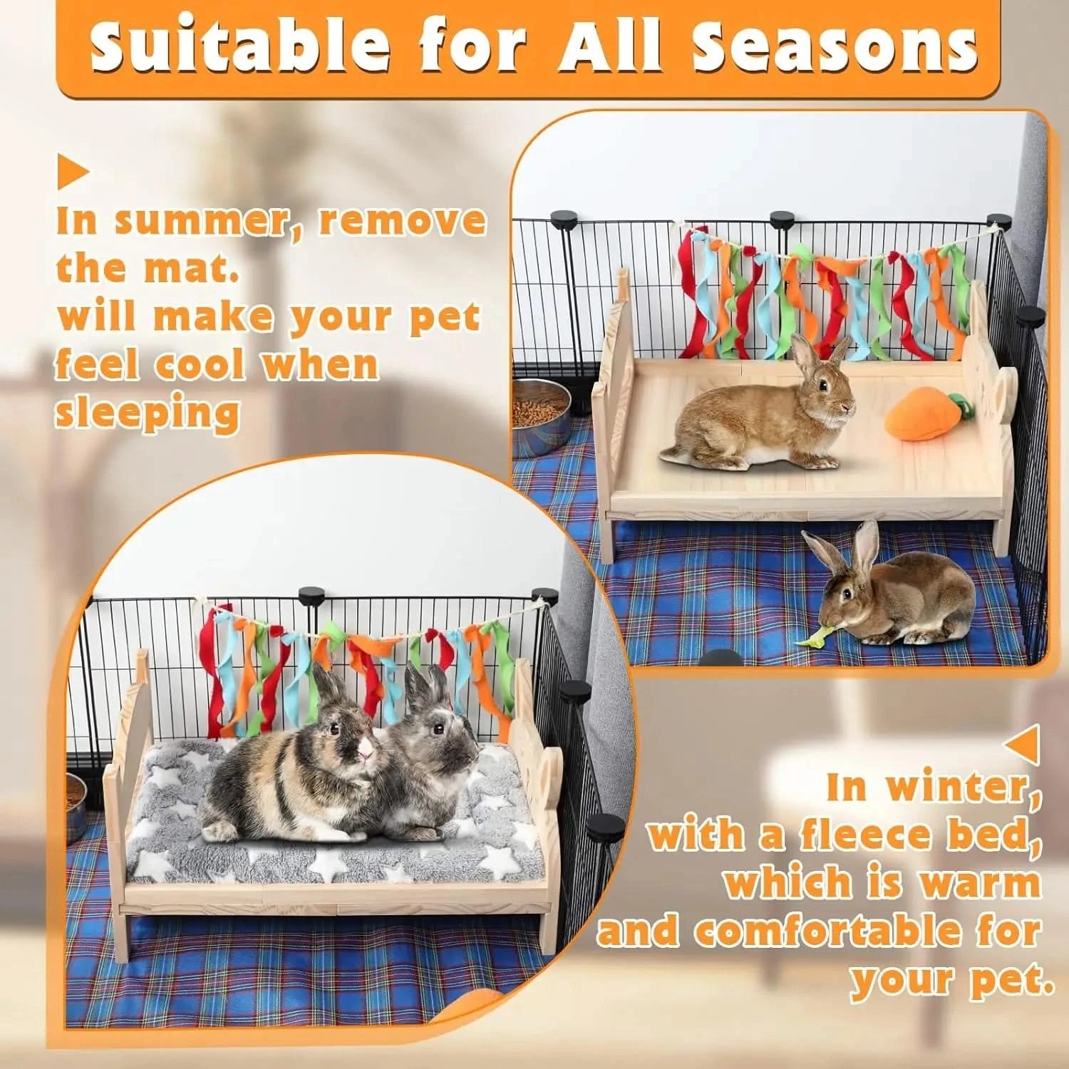 BWOGUE Large Wooden 2-in-1 Folding Rabbit Bed with Removable Comfort Cushion