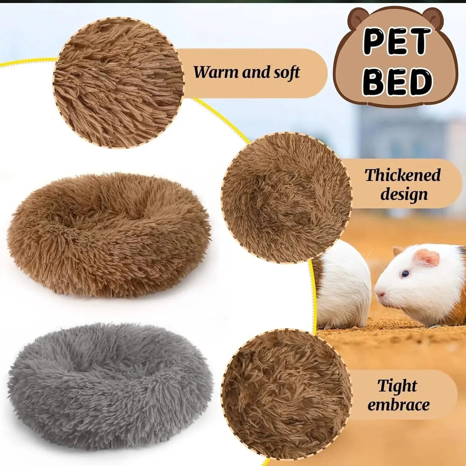 2-Pack Plush Warm Small Pet Beds for Guinea Pigs, Hamsters, Rabbits, Ferrets - 2cuddly