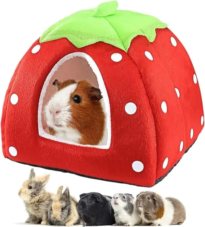 Warm Washable Strawberry Fleece Cuddle Bed for Small Pets