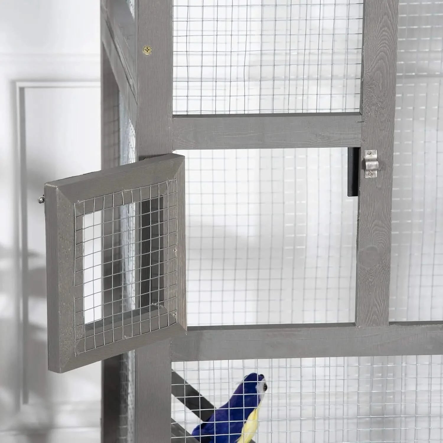 PawHut 65" Outdoor Wooden Bird Aviary House, Large Parrot Parakeet Cage, Grey