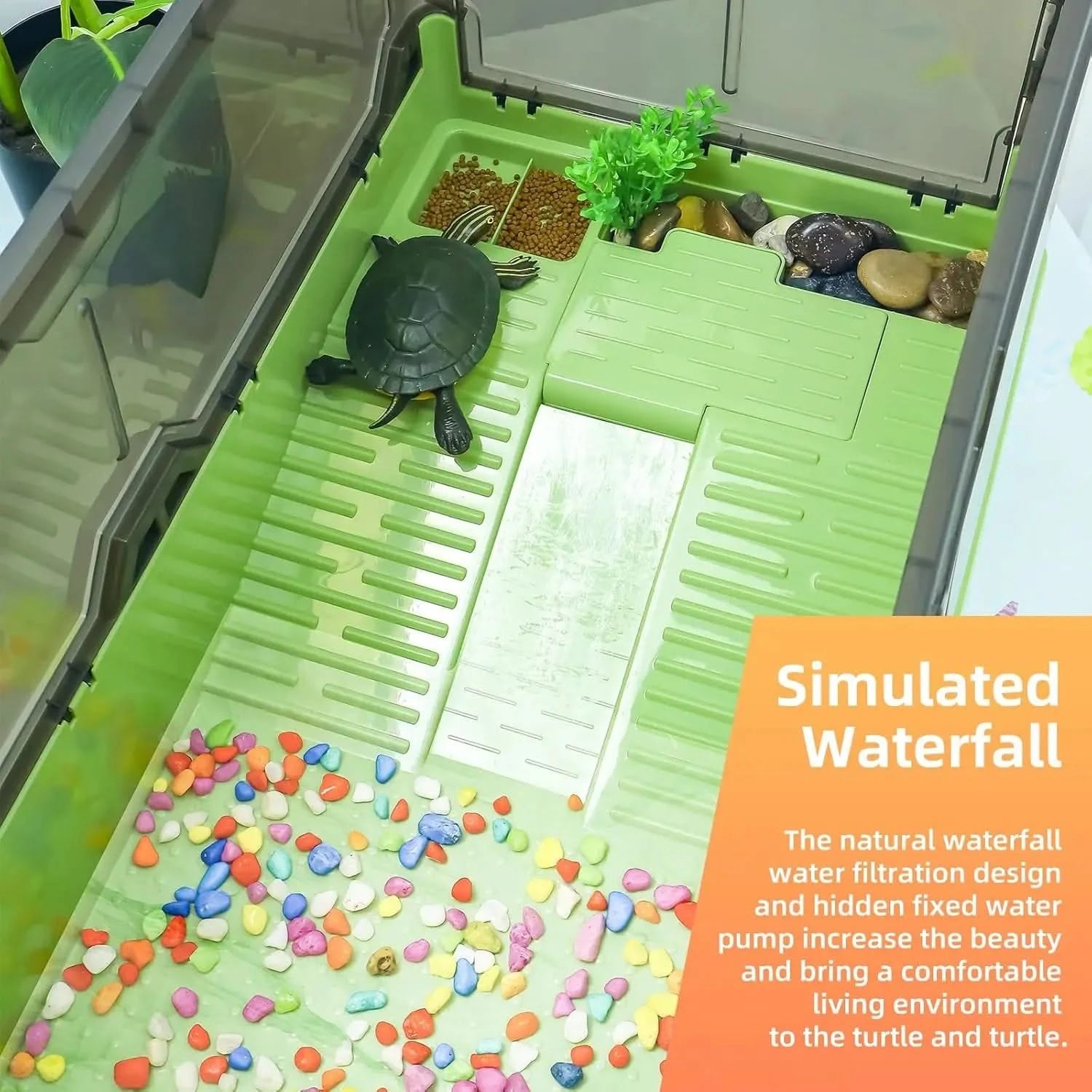 All-in-One Turtle Habitat Tank Kit: Fresh Filtration, Heat Lamp, Waterplay, Easy Clean