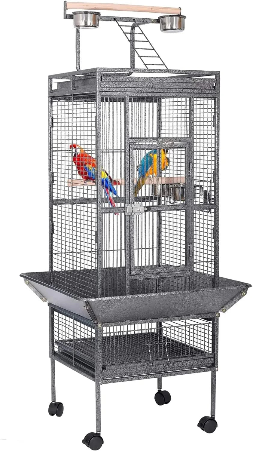 HSM 62-inch Rolling Wrought Iron Large Bird Flight Cage for Parrots