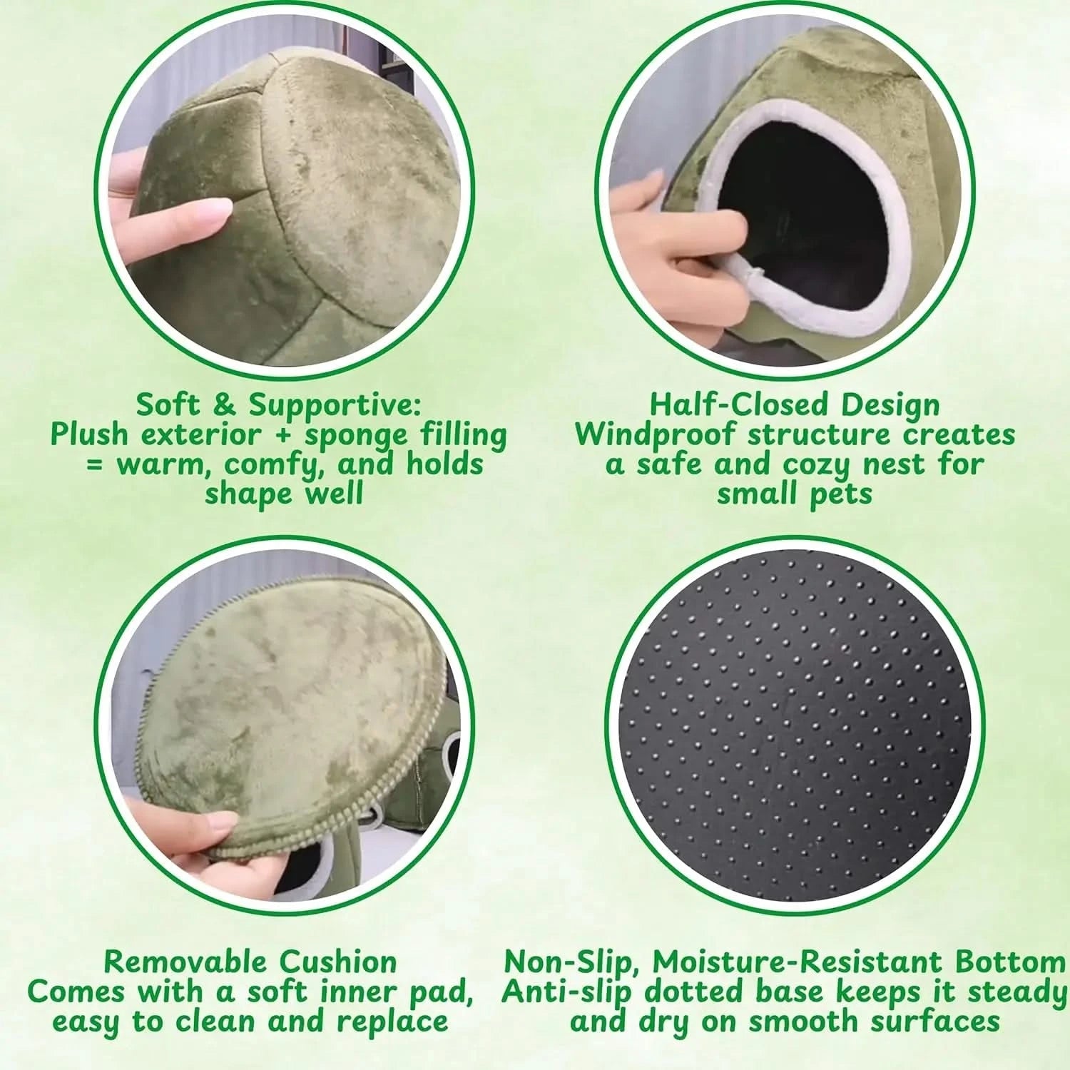 Cozy Green Small Animal Hideout Bed with Interactive Bell Toy