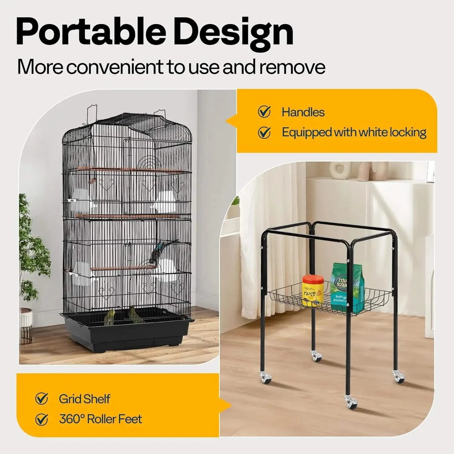 VIVOHOME 64-Inch Play Top Bird Cage: Rolling Stand for Parrots, Conures