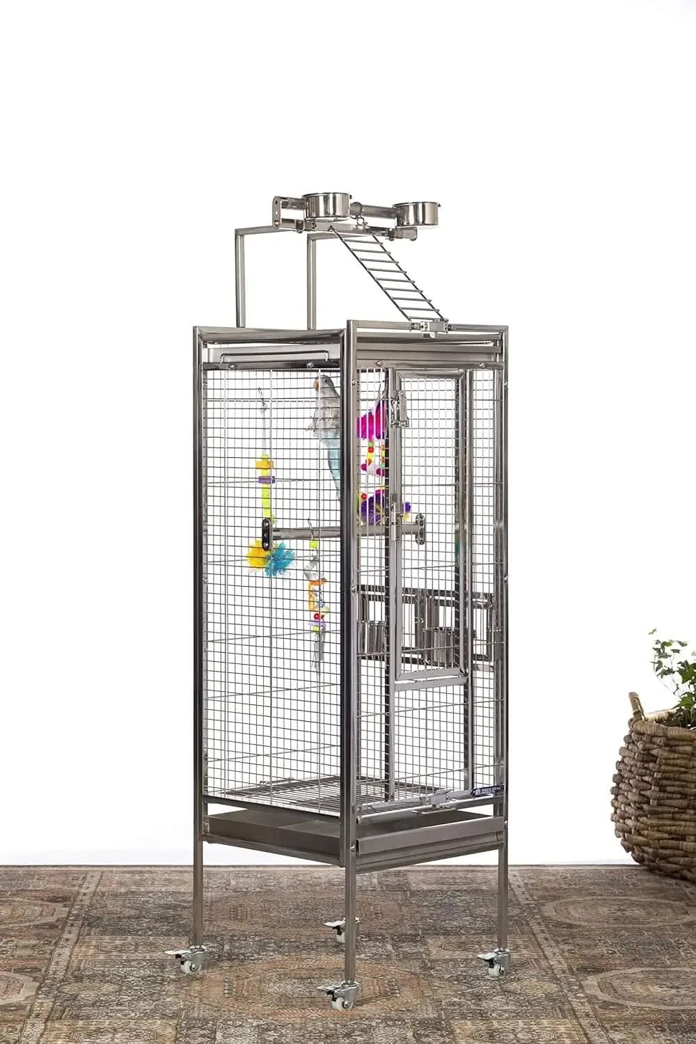 Prevue Stainless Steel Playtop Bird Cage: Durable, Secure, Easy Clean for Parrots